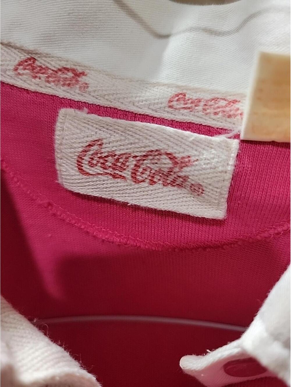 VTG 80s Coca Cola Rugby Shirt pink monoblock Size L Women's LS #C - Picture 3 of 12